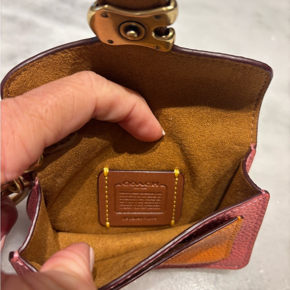 Coach Pink and Orange Leather Card Holder - Picture 6 of 9